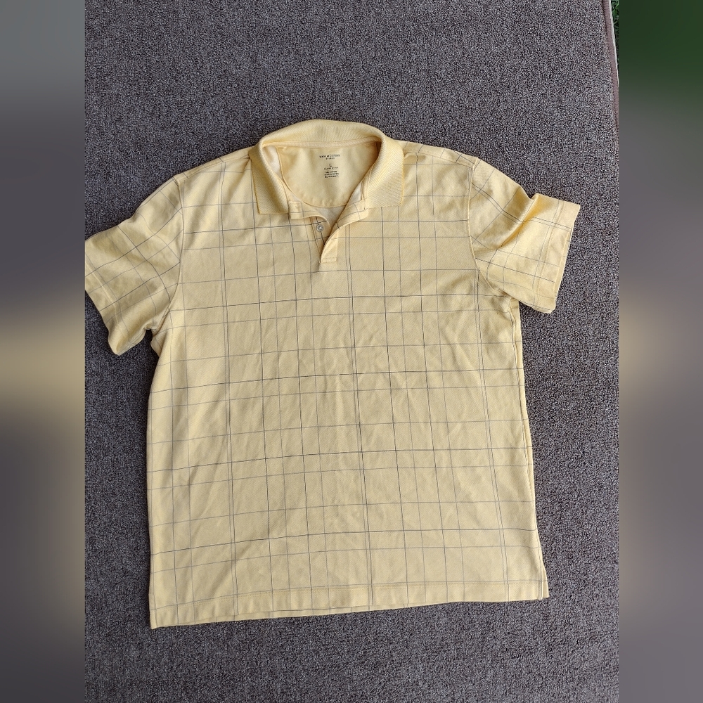 Van Heusen Flex Polo Men'sShort Sleeve Collared Size large Yellow Black Stripe